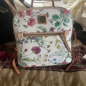 Dooney & Bourke White Botanical Backpack with Tan Trim